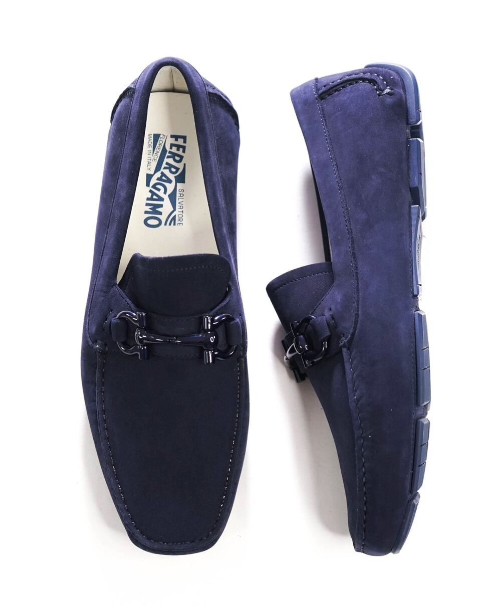 $800 FERRAGAMO - PARIGI Navy Blue Suede Driving Loafers - 7 3E